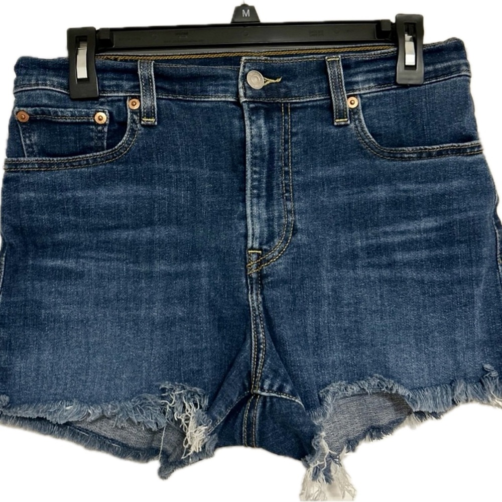 Levi's Blue Jean Shorts with Raw Hem and Regular Fit